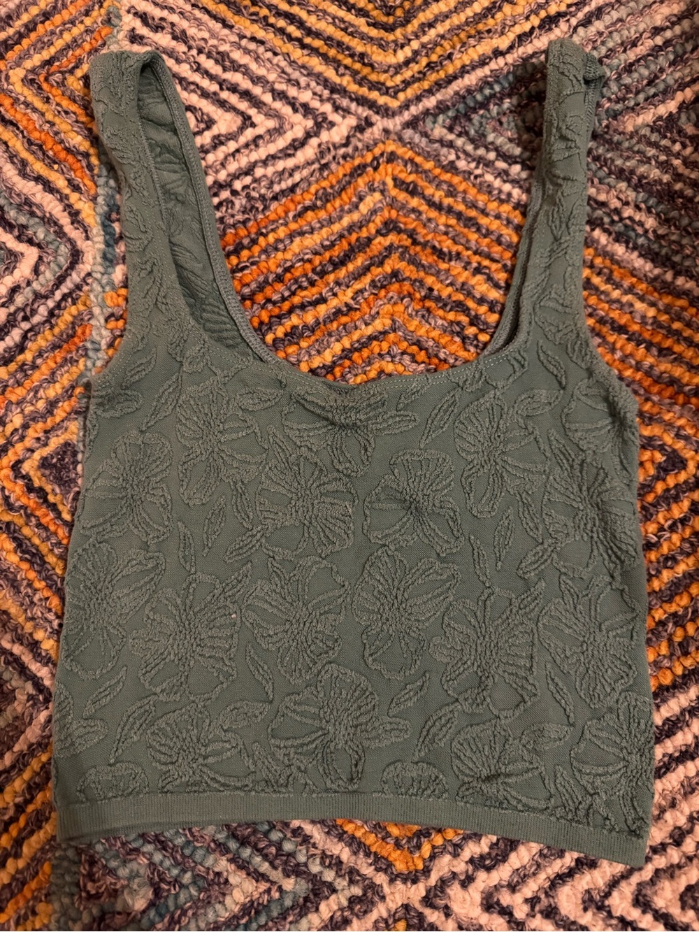 Anthropologie Teal Textured Floral Tank